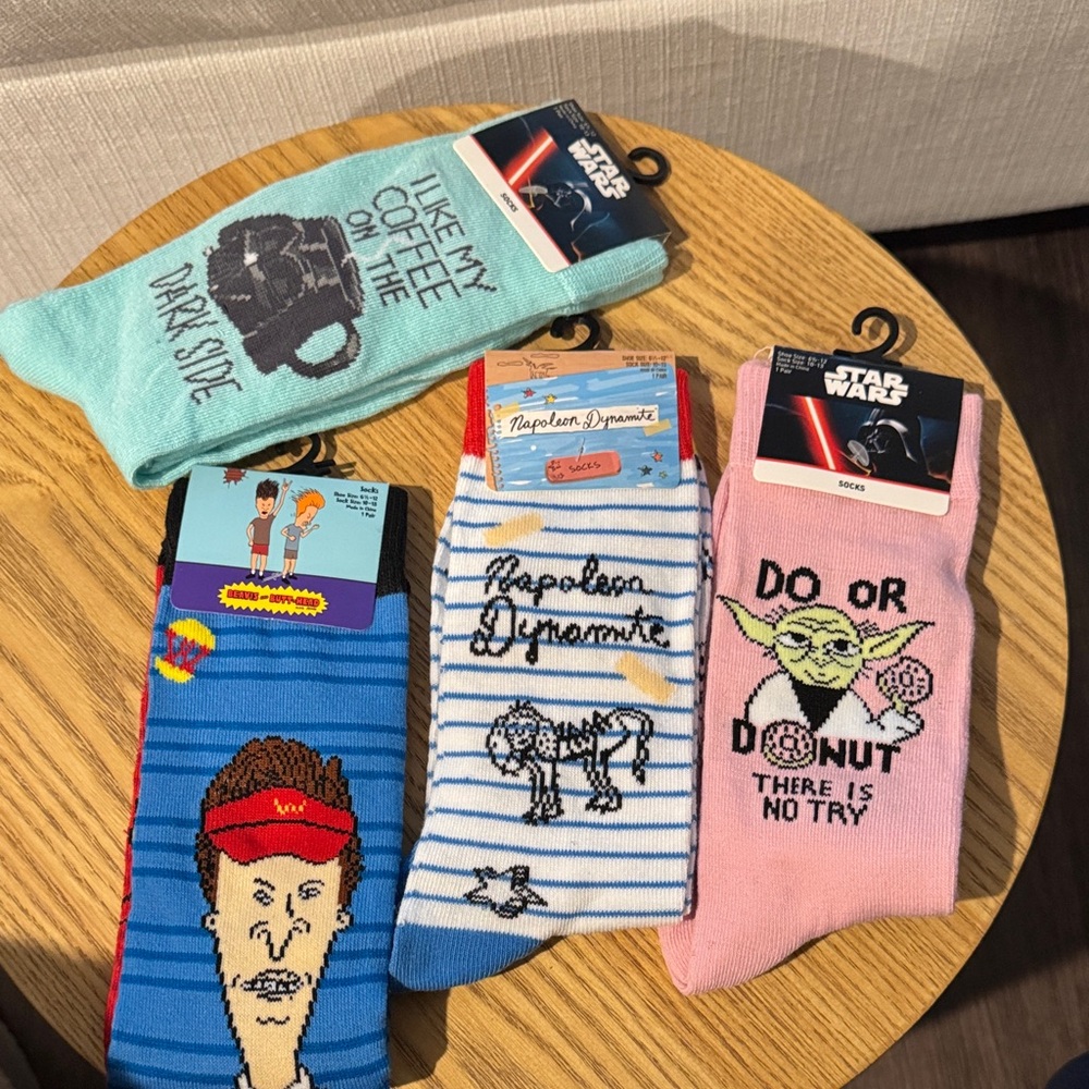 Star Wars Yoda,Darth Vader, Napoleon Dynamite, Beavis and Butthead Men's Socks